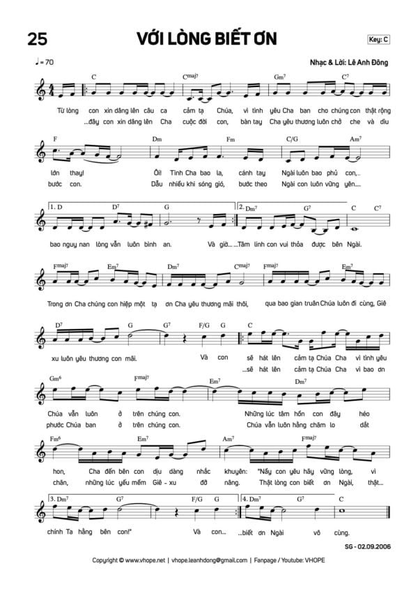 Sheet Với Lòng Biết Ơn