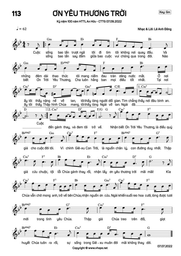 Sheet Ơn Yêu Thương Trời