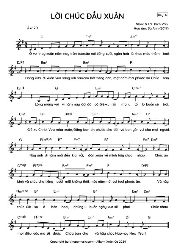 Sheet Lời Chúc Đầu Xuân